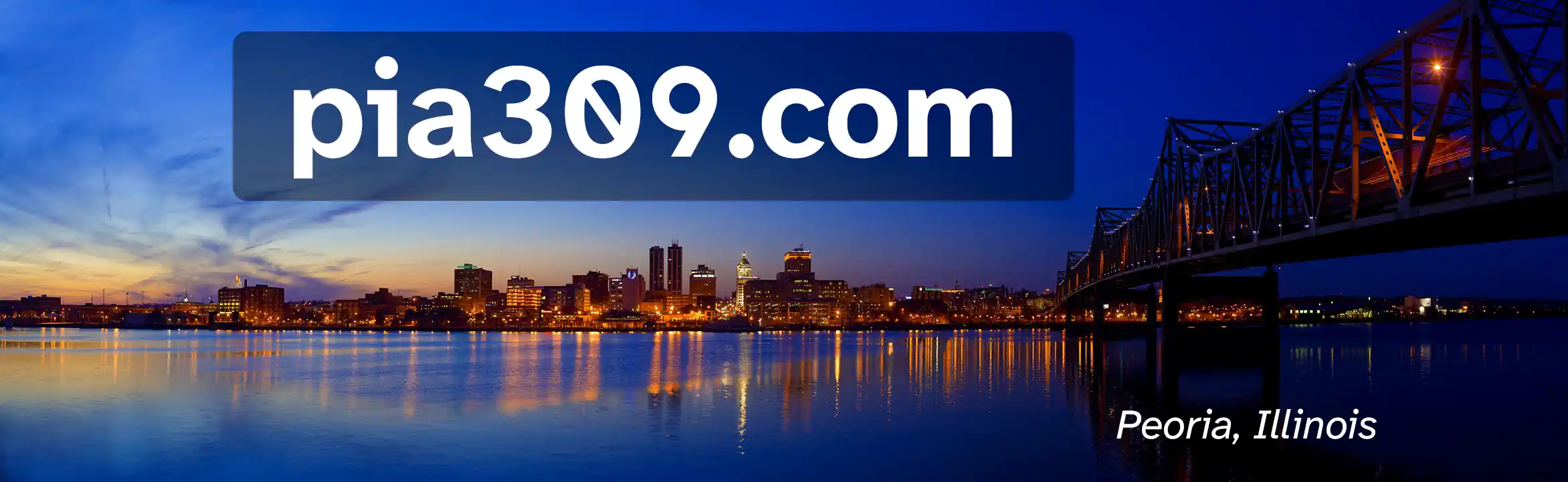 The Peoria skyline, with the text pia309.com super-imposed